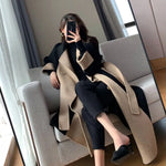 Chic Woolen Patchwork Trench Coat for Women Double-breasted Cardigan Anti-wrinkle Lapel  Winter Coat High Sense Overcoat Outwear