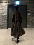 Mauroicardi Autumn Winter Long Casual Brown Black Soft Thick Warm Woolen Coat Men Sashes Luxury Designer Plus Size Overcoat 5XL