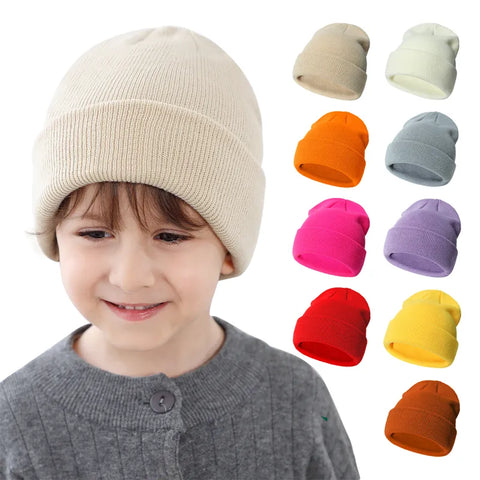 Winter Warm Baby Knitted Hat For Boy Girl Kids Knit Beanie Solid Color Children's Hats Soft Infant Toddler Cap 0-6Y Accessories