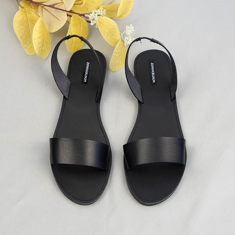 Sandals Women for 2023 Summer Beach Shoes High Quality Leather Shoes Woman Flat Style Back Strap Brand Ladies Shallow Footwear