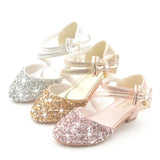 Kids Princess Girls Sandals Glitter Shiny Rhinestone Butterfly Student Party Dance Shoes 5-13 Yearss Children Summer High Heel