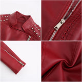 Women's Punk Rivet Leather Jacket Spring Autumn Retro Turndown Collar Slim Casual Ladies Faux Soft Leather Moto Biker Outerwear