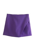 Willshela Women Fashion Asymmetrical Shorts Skirts High Waist Back Pockets Side Zipper Vintage Female Skort Solid