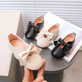 Baby Girl's Mary Janes Big Bowknot Soft Pu Leather 21-30 Children Flat Shoes Black Beige Stylish Sweet Comfy Kids Princess Shoe