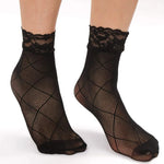 2023 New Women Sexy Summer Short Over Ankle Boat Socks Fishnet Mesh Black Floral Lace Patchwork Breathable Hollow Nylon Hosiery