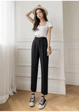 Casual Women Suit Pants 2023 Summer Fashion High Waist Black Harem Pants Female Korean Style Pocket Thin Nine Point Trousers