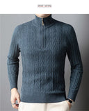 High-quality Semi-high-neck Men's Business Casual Sweater 2024 New Warm, Stretchy Striped Men's Pullover M-4XL