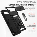 Military Slide Push Window Shockproof Case For Google Pixel 6A 6 7 Pro 7A Metal Ring Holder Camera Lens Protection Back Cover