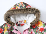 Girls' Warm Coat with Flower Print & Fleece Hood - Perfect for Winter!