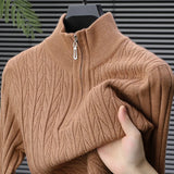 High-quality Semi-high-neck Men's Business Casual Sweater 2024 New Warm, Stretchy Striped Men's Pullover M-4XL