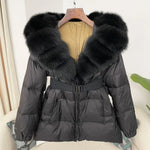 OFTBUY 2024 Winter Jacket Women Real Natural Fox Fur Collar Hooded Thick Warm 90% White Duck Down Coat Female Streetwear Casual