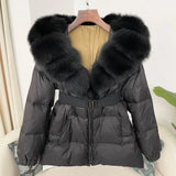 OFTBUY 2024 Winter Jacket Women Real Natural Fox Fur Collar Hooded Thick Warm 90% White Duck Down Coat Female Streetwear Casual