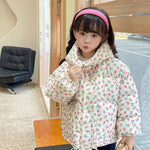 Korean Baby Girl Winter Top Clothes Thicken Cotton-padded Children Warm Floral Hooded Plush Outwear Coat Baby Kids Winter Jacket