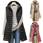 New female autumn and winter medium long hooded light down padded jacket waistcoat cotton vest