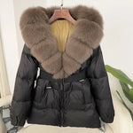 OFTBUY 2024 Winter Jacket Women Real Natural Fox Fur Collar Hooded Thick Warm 90% White Duck Down Coat Female Streetwear Casual