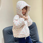 Korean Baby Girl Winter Top Clothes Thicken Cotton-padded Children Warm Floral Hooded Plush Outwear Coat Baby Kids Winter Jacket