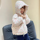 Korean Baby Girl Winter Top Clothes Thicken Cotton-padded Children Warm Floral Hooded Plush Outwear Coat Baby Kids Winter Jacket