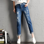 2022 New Women Fashion Mid Waist Boyfriend Big Ripped Hole Jeans Casual High Street Denim Pants Sexy Vintage Pencil Calca Jeans