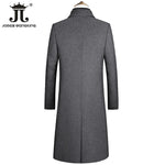 2022 Autumn and Winter Boutique Woolen Black Gray Classic Solid Color Thick Warm Men&#39;s Extra Long Wool Trench Coat Male Jacket