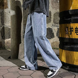 Brand Men&#39;s Jeans Korean Version Student Casual Pants High Street Straight Loose Wide Leg Jeans Black Grey  Blue Baggy Jeans