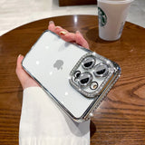 Glitter Diamond Camera Protector Case for iPhone 14 Pro Max 11 12 13 Pro Xs Max 14 7 8 Plus X Xr Luxury Girl&#39;s Silicone Cover