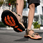 DEKABR Sandals For Men Outdoor Fashion 2023 Summer Men Shoes Genuine Leather Non-slip Beach Slip-On Daily Footwear Men Sandals
