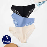 Giczi 3PCS Women's Panties Set Sweet Lace Female Underwear Hollow Out Sexy Lingerie Soft Silk Satin Briefs Cozy Woman Underpants