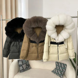 OFTBUY 2024 Winter Jacket Women Real Natural Fox Fur Collar Hooded Thick Warm 90% White Duck Down Coat Female Streetwear Casual