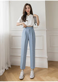 Casual Women Suit Pants 2023 Summer Fashion High Waist Black Harem Pants Female Korean Style Pocket Thin Nine Point Trousers