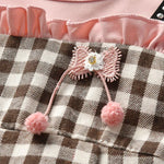 Autumn 2023 baby girls rivet plaid long-sleeved dresses Toddler fake two pcs lace princess dresses