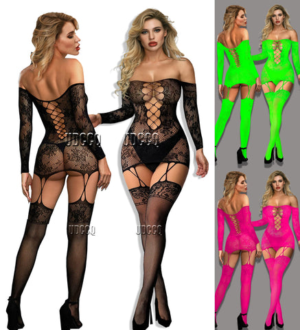 Sexy Sleepwear lingerie Babydoll BODYSUIT Mesh Floral Body Stocking Intimate Catsuit Garter strapless sexy dress for sex W332
