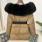 OFTBUY 2024 Winter Jacket Women Real Natural Fox Fur Collar Hooded Thick Warm 90% White Duck Down Coat Female Streetwear Casual