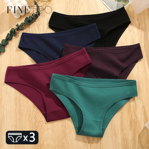 FINETOO 3Pcs/set Women Waffle Cotton Panties S-XL Women's Low-Rise Comfortable Briefs Female Soft Underwear Ladies Underpants