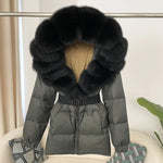 OFTBUY 2024 Winter Jacket Women Real Natural Fox Fur Collar Hooded Thick Warm 90% White Duck Down Coat Female Streetwear Casual