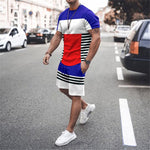 Men&#39;s Sets Casual Sports Suit Men Summer Stitching Short-Sleeved T-shirt Shorts 2 Piece Sets Fitness Running Patchwork Tracksuit