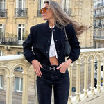 TRAF Woman Bomber Jacket Coat White Autumn Winter Button Baseball Aviator Cropped Jackets for Women Long Sleeve Crop Outerwear