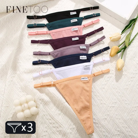FINETOO 3PCS/Set Seamless Cotton Thong Adjustable Low Waist Women Thongs Sexy T-back Ladies Bikini Underwear G-String Lingeries