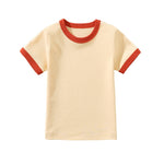 100% Cotton Small Children Summer Short Sleeve T shirt Boys Girls Color Matching Soft Comfy Tops Tees Kids T-shirts Casual