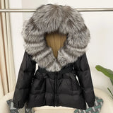 OFTBUY 2024 Winter Jacket Women Real Natural Fox Fur Collar Hooded Thick Warm 90% White Duck Down Coat Female Streetwear Casual