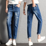 2022 New Women Fashion Mid Waist Boyfriend Big Ripped Hole Jeans Casual High Street Denim Pants Sexy Vintage Pencil Calca Jeans