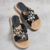Handmade Ladies Home Slipper Hemp Straw Women Sandals Casual Outdoor Cross Slipper Female Summer Beach Wear Flat Heel Shoes