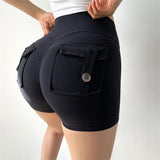 Cargo Shorts Women Gym Shorts Scrunch Butt Booty Tight Shorts Yoga Workout Clothes For Women Fitness Shorts With Button Pocket