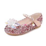 Disney Girl's Shoes Frozen Elsa Princess Soft Sole Shoes Summer Children's Crystal Pearly Shiny Girls Pink Blue Shoes