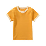 100% Cotton Small Children Summer Short Sleeve T shirt Boys Girls Color Matching Soft Comfy Tops Tees Kids T-shirts Casual