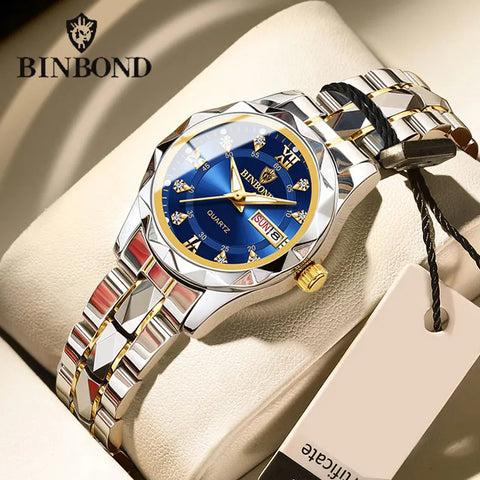 BINBONG Women Watches Luxury Fashion Ladies Quartz Watch Waterproof Luminous Date Stainless Stain Wristwatch Girlfriend Gift