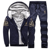 New Winter Thick Men Sports Suit Tracksuit Hooded Sportswear Zipper Cardigan Hooded Woolen trousers Pants Casual Men Set