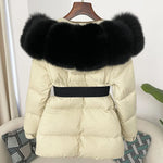 OFTBUY 2024 Winter Jacket Women Real Natural Fox Fur Collar Hooded Thick Warm 90% White Duck Down Coat Female Streetwear Casual