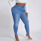 2023 Fall New XL-4XL Plus Size Jeans For Women Fashion High Waist Stretch Denim Pencil Pants Casual Skinny Trousers Drop Ship