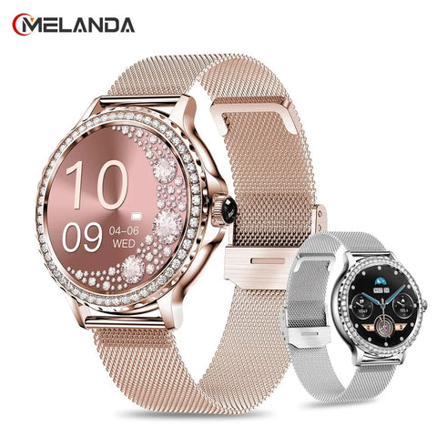MELANDA Rosegold Smart Watch For Lady Bluetooth Call 100+Sports Mode Fitness Women Smartwatch DIY Dials For IOS Android NX19