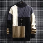 Color matching sweater men's long-sleeved pullover all-in-one casual sweater